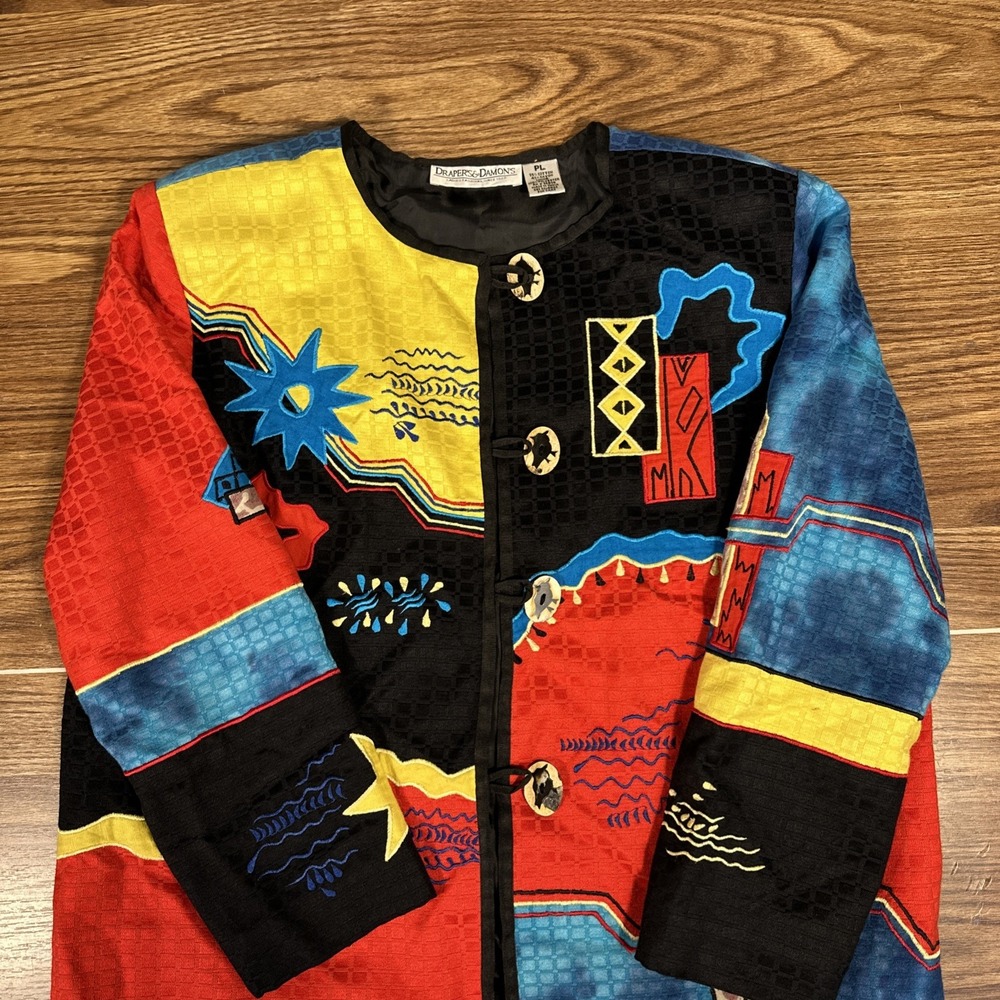 Draper's and Damon's Black Floral Embroidered Bird‎ Button Jacket Size Large Pt